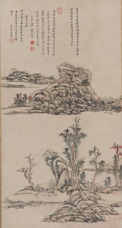 Autumn Mountains in the Style of Ni Zan, Qing Dynasty, 1704 by Wang Yuanqi